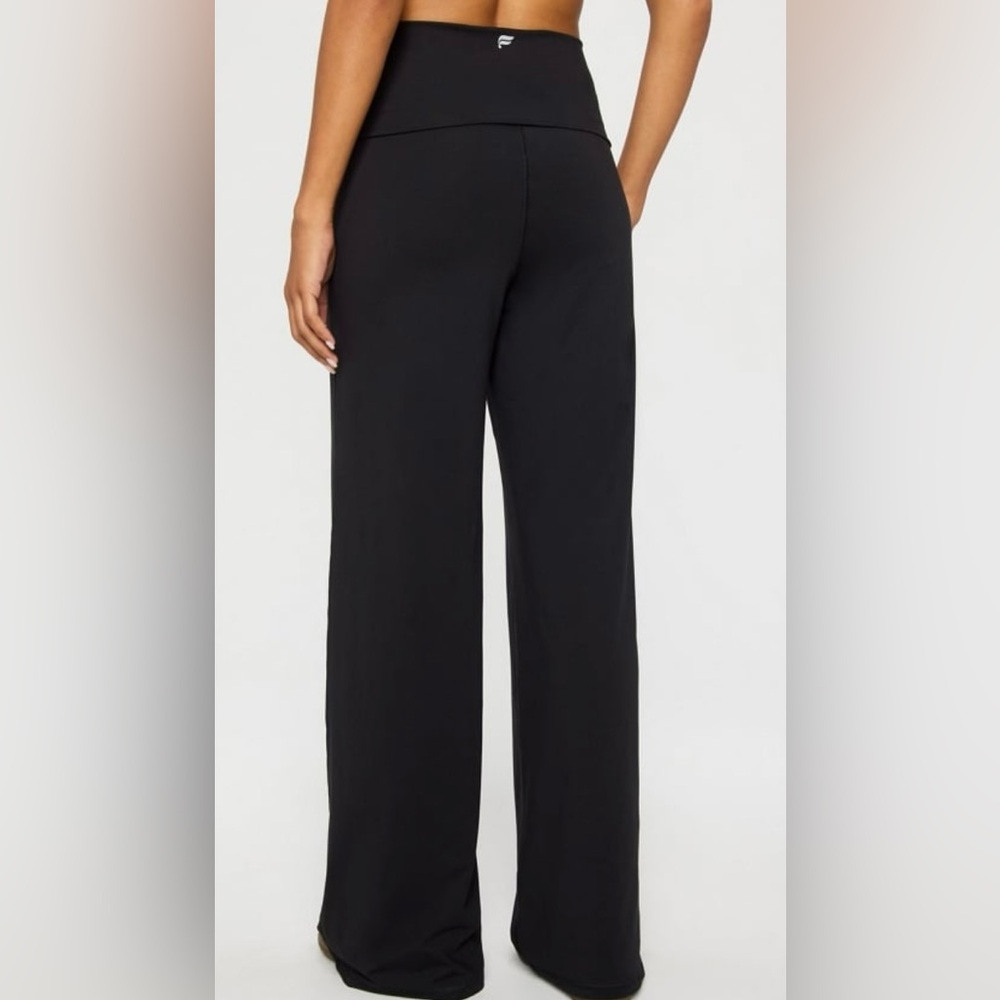 Fabletics High Waisted Fold Over Wide Leg Pants Black Athleisure Loungewear Sz S